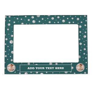 Personalized Photo with Pearls Circle on Teal Magnetic Frame