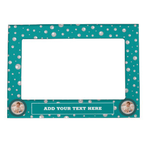 Personalized Photo with Pearls Circle on Teal Magnetic Frame