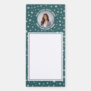 Personalized Photo with Pearls Circle on Teal Magnetic Notepad