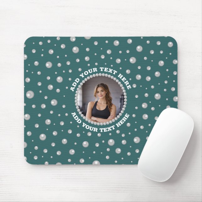 Personalized Photo with Pearls Circle on Teal Mouse Pad (With Mouse)