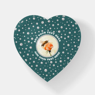 Personalized Photo with Pearls Circle on Teal Paperweight