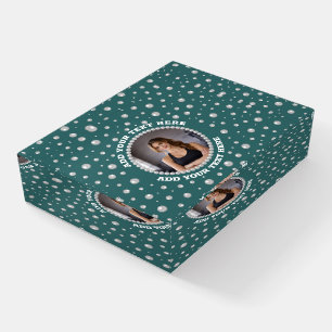 Personalized Photo with Pearls Circle on Teal Paperweight