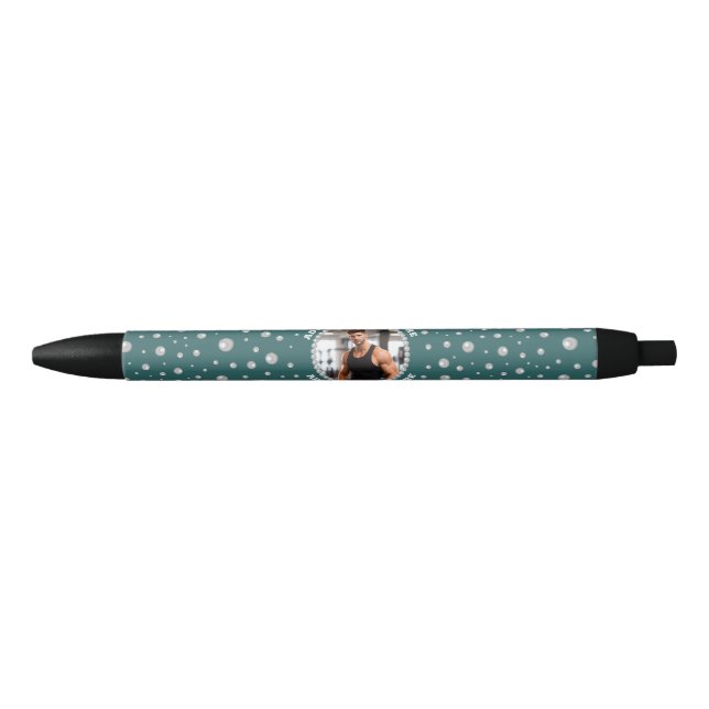 Personalized Photo with Pearls Circle on Teal Pen (Front)