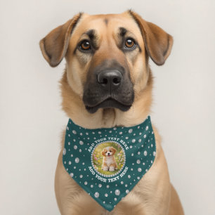 Personalized Photo with Pearls Circle on teal Pet Bandana Collar