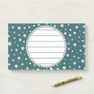 Personalized Photo with Pearls Circle on Teal Post-it Notes