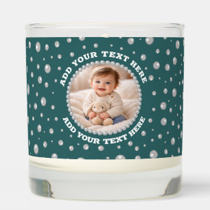 Personalized Photo with Pearls Circle on Teal Scented Candle