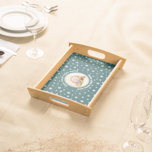 Personalized Photo with Pearls Circle on Teal Serving Tray (Front)