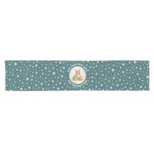 Personalized Photo with Pearls Circle on Teal Short Table Runner