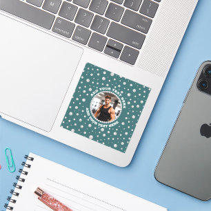 Personalized Photo with Pearls Circle on Teal Sticker