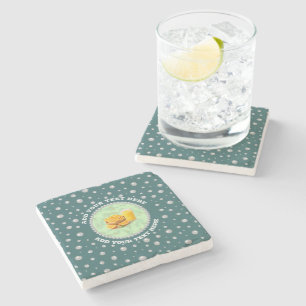 Personalized Photo with Pearls Circle on Teal Stone Coaster
