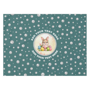Personalized Photo with Pearls Circle on Teal Tablecloth