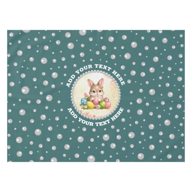 Personalized Photo with Pearls Circle on Teal Tablecloth (Front (Horizontal))