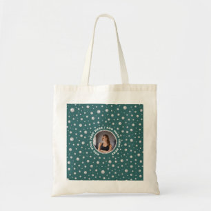 Personalized Photo with Pearls Circle on Teal Tote Bag