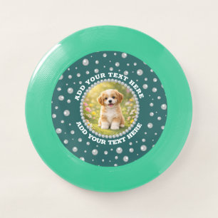 Personalized Photo with Pearls Circle on Teal Wham-O Frisbee