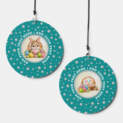 Personalized Photo with Pearls Circle on Teal Wind Chime