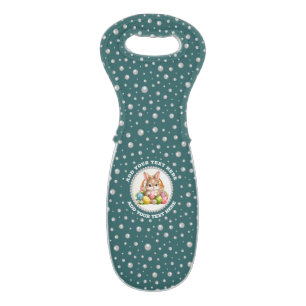 Personalized Photo with Pearls Circle on Teal Wine Bag