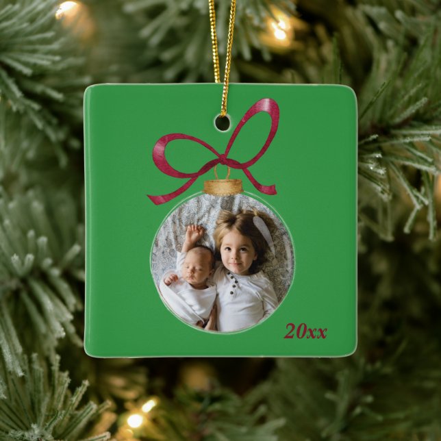 Personalized Photo with Year Custom Keepsake Ceramic Ornament (Tree)