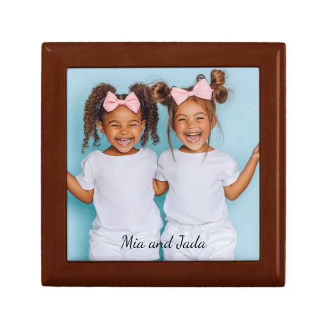 Personalized Photo Wood Twins Photo Box (Front)