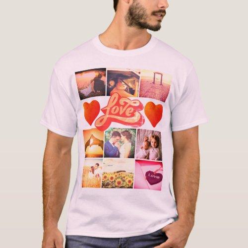 Personalized photo x9 retro red heart love T_Shirt