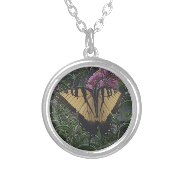 Personalized Photo Yellow and Black Butterfly  Silver Plated Necklace (Front)
