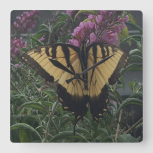 Personalized Photo Yellow and Black Butterfly Square Wall Clock