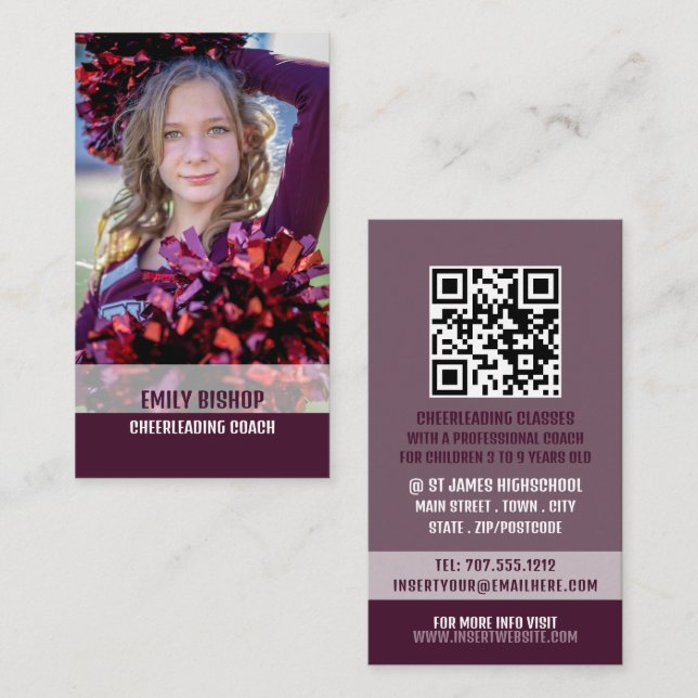 Personalized Photograph, Cheerleading Coach Business Card (Front/Back)