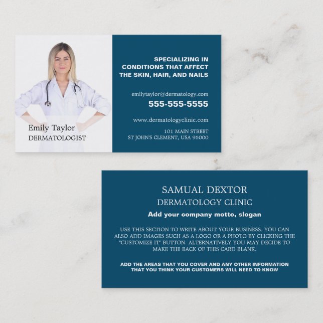 Personalized Photograph, Dermatologist Dermatology Business Card (Front/Back)