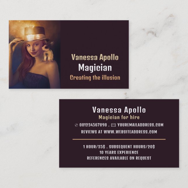 Personalized Photograph, Magician Business Card (Front/Back)