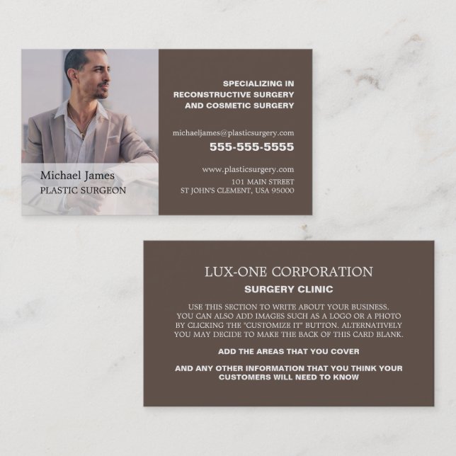 Personalized Photograph, Plastic Surgeon/Surgery Business Card (Front/Back)