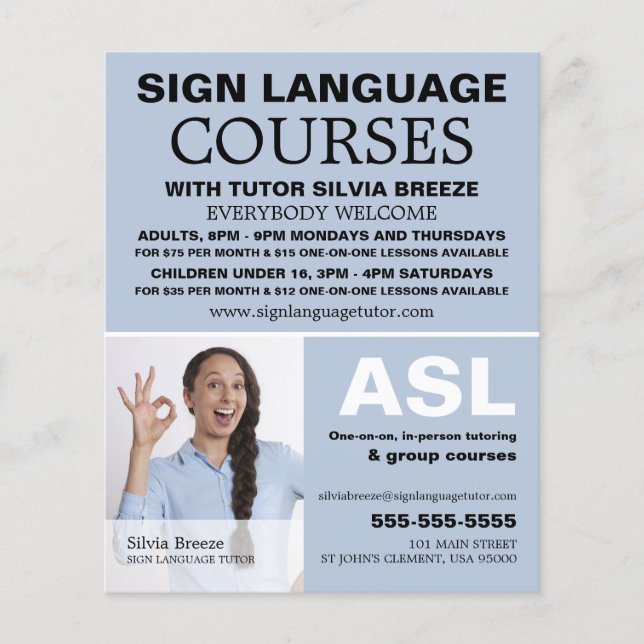 Personalized Photograph, Sign Language Course Flyer (Front)