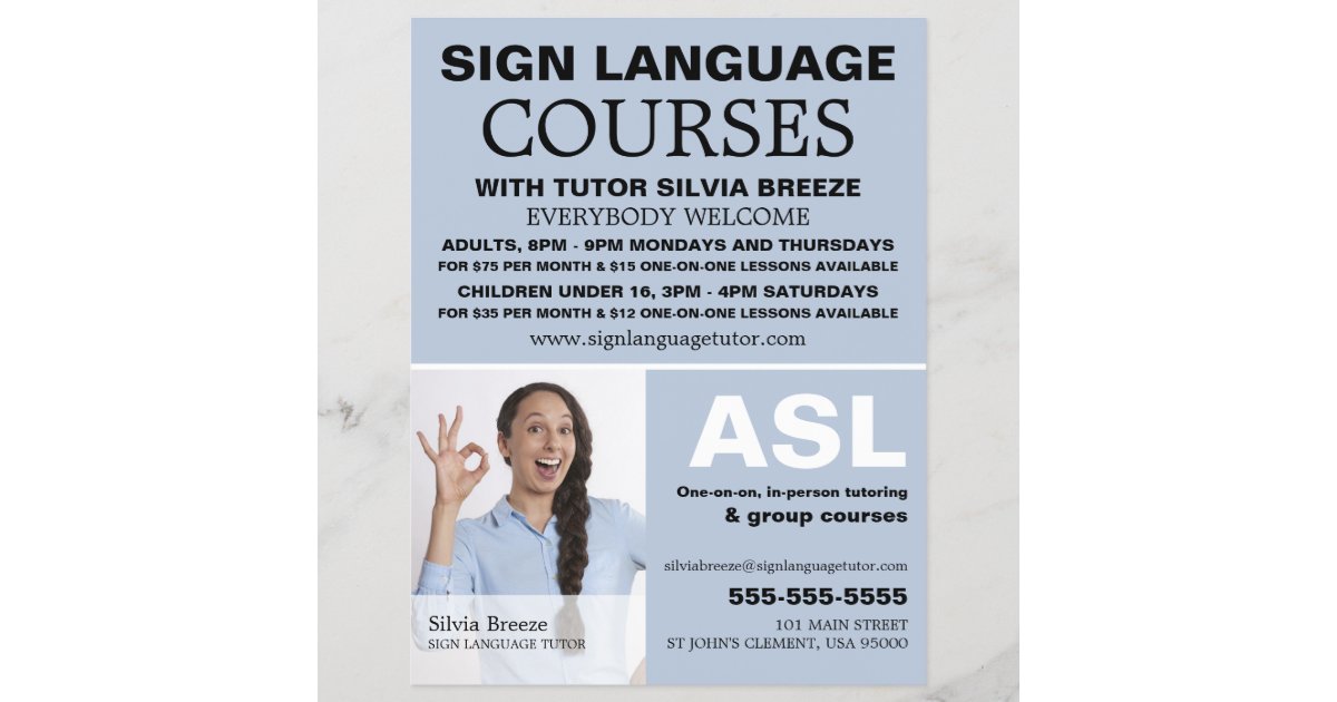 Personalized Photograph, Sign Language Course Flyer | Zazzle