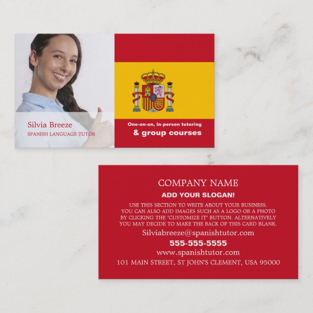 Personalized Photograph, Spanish Language Tutor Business Card (Front/Back)