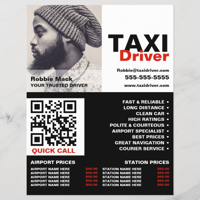 Personalized Photograph, Taxi Driver - Price List Flyer (Front)
