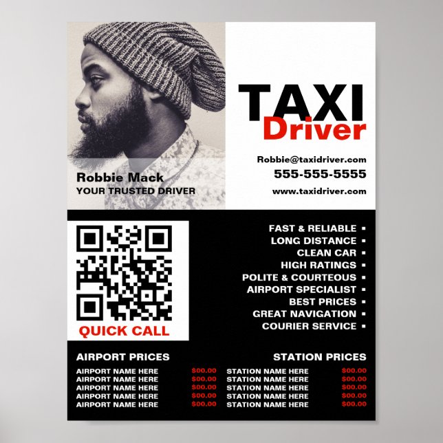 Personalized Photograph, Taxi Driver - Price List Poster (Front)