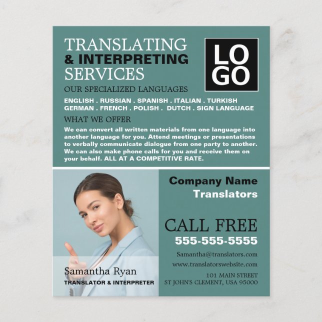 Personalized Photograph, Translator & Interpreter Flyer (Front)