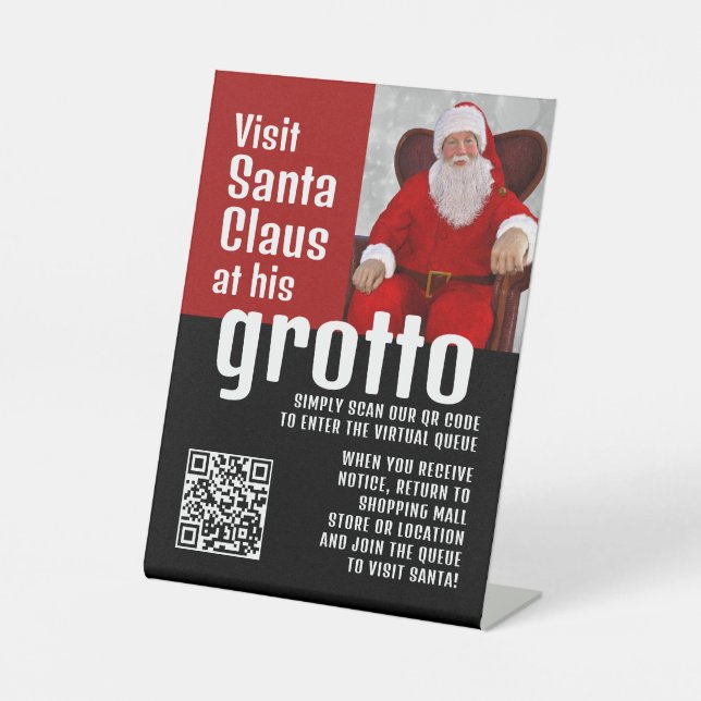 Personalized Photograph, Visit Santa, QRCode Queue Pedestal Sign (Front)