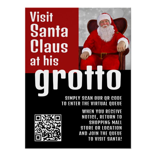 Personalized Photograph, Visit Santa, QRCode Queue Poster (Front)