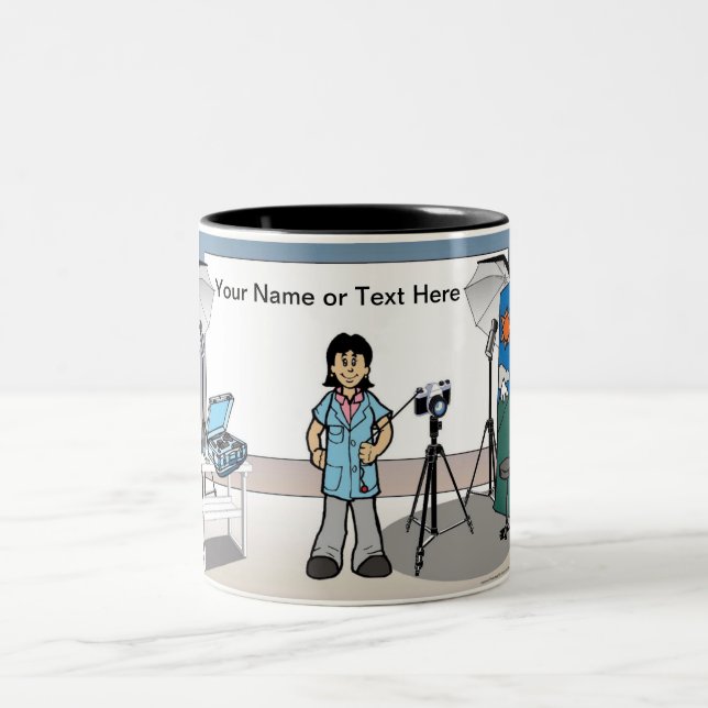 Personalized Photographer - Female Cartoon Two-Tone Coffee Mug (Center)