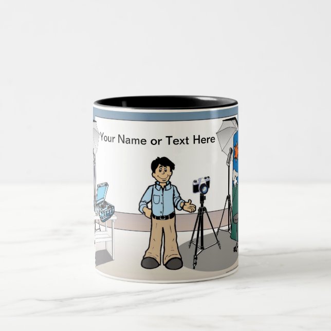 Personalized Photographer - Male Cartoon Two-Tone Coffee Mug (Center)