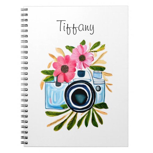 Personalized Photography Vintage Camera Flowers Notebook