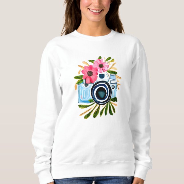 Personalized Photography Vintage Camera Flowers Sweatshirt (Front)