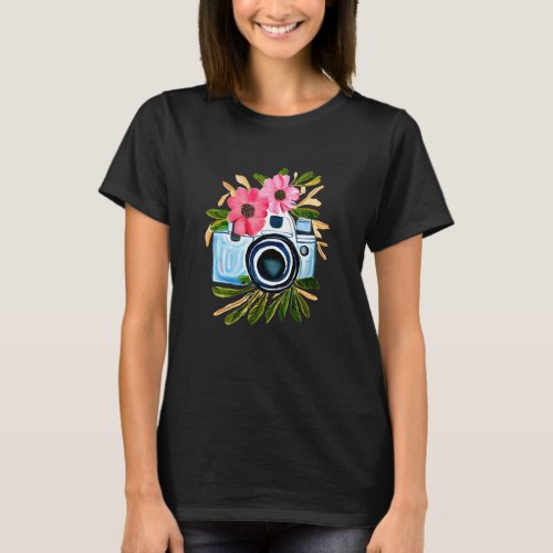 Personalized Photography Vintage Camera Flowers T_Shirt