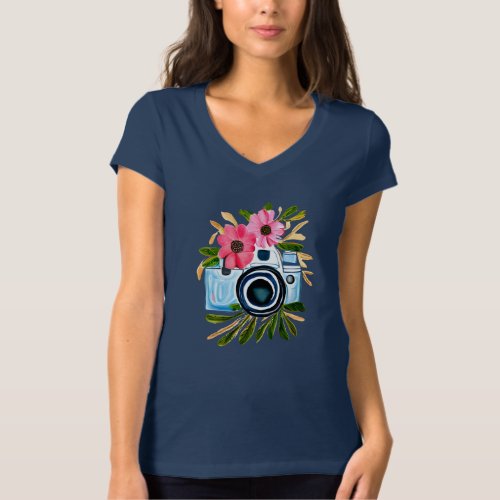 Personalized Photography Vintage Camera Flowers T_Shirt