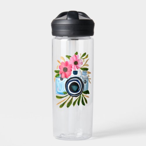 Personalized Photography Vintage Camera Flowers Water Bottle