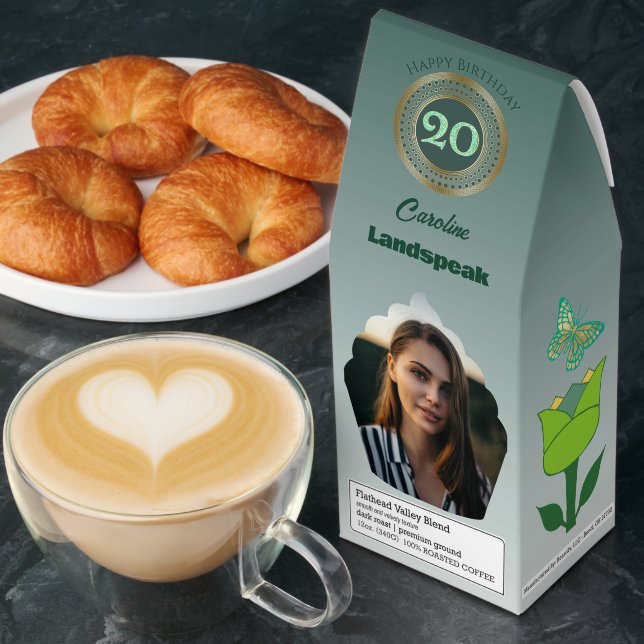 Personalized Photos & Green Glitter 20th Birthday Roasted Coffee (Breakfast)