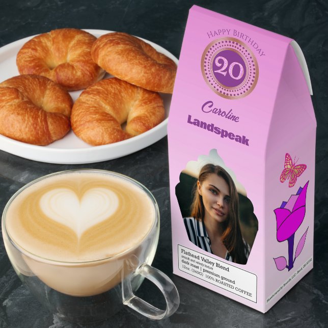 Personalized Photos & Pink Glitter 20th Birthday Roasted Coffee (Breakfast)