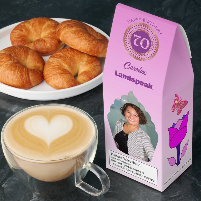 Personalized Photos & Pink Glitter 70th Birthday Roasted Coffee (Breakfast)