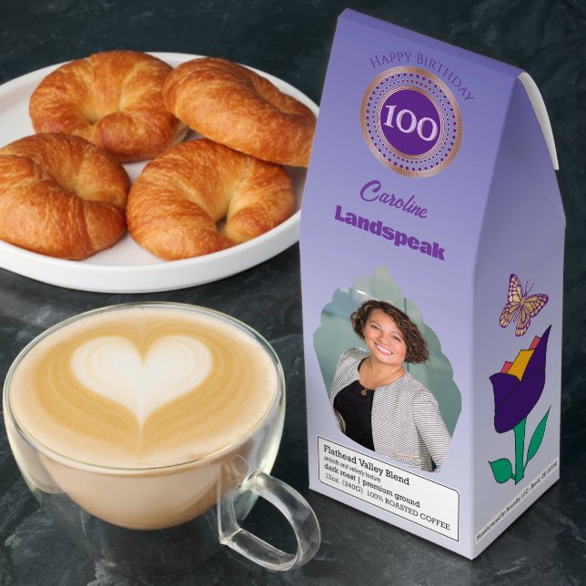 Personalized Photos Purple Glitter 100th Birthday Roasted Coffee (Breakfast)