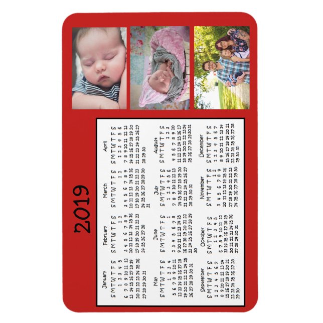 Personalized Photos Red Mini Magnet Calendar 2018 (Vertical)