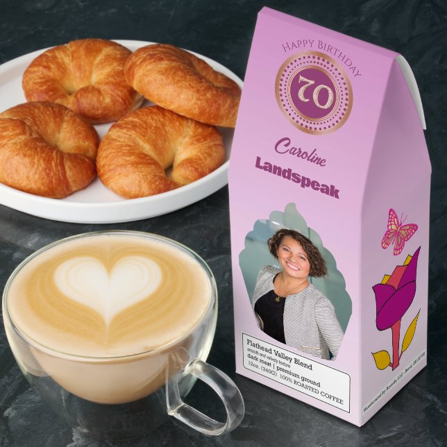 Personalized Photos Rose Gold Glitter 70 Birthday Roasted Coffee (Breakfast)